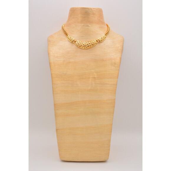 Vintage Chunky Collar Necklace Basket Weaved Cuban Chain Gold NOS 1980s Bin6A - Picture 7 of 12